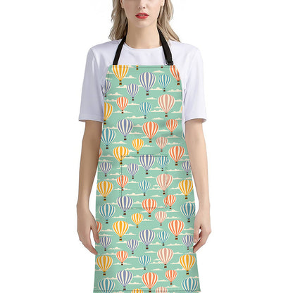 Retro Air Balloon Pattern Print Bib Apron With Pocket