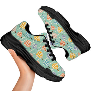 Retro Air Balloon Pattern Print Black Chunky Shoes