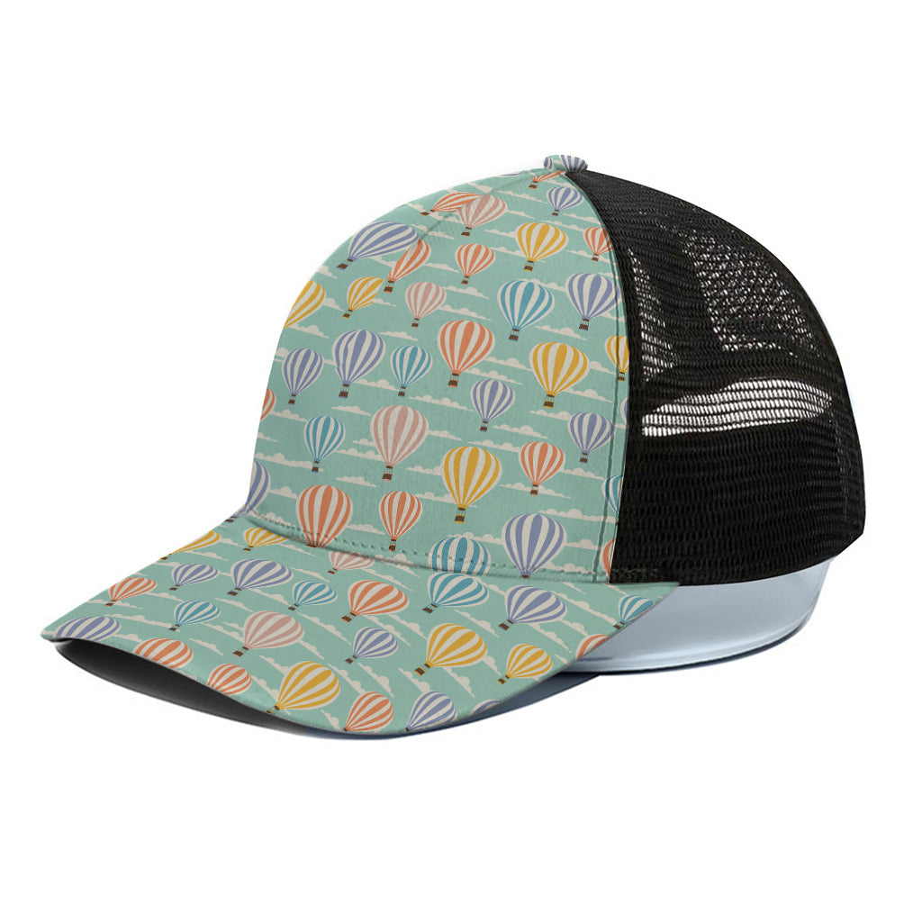 Retro Air Balloon Pattern Print Black Mesh Trucker Cap