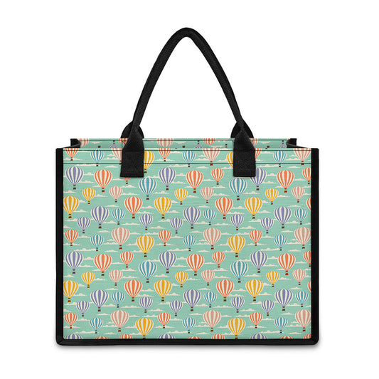 Retro Air Balloon Pattern Print Canvas Tote Bag