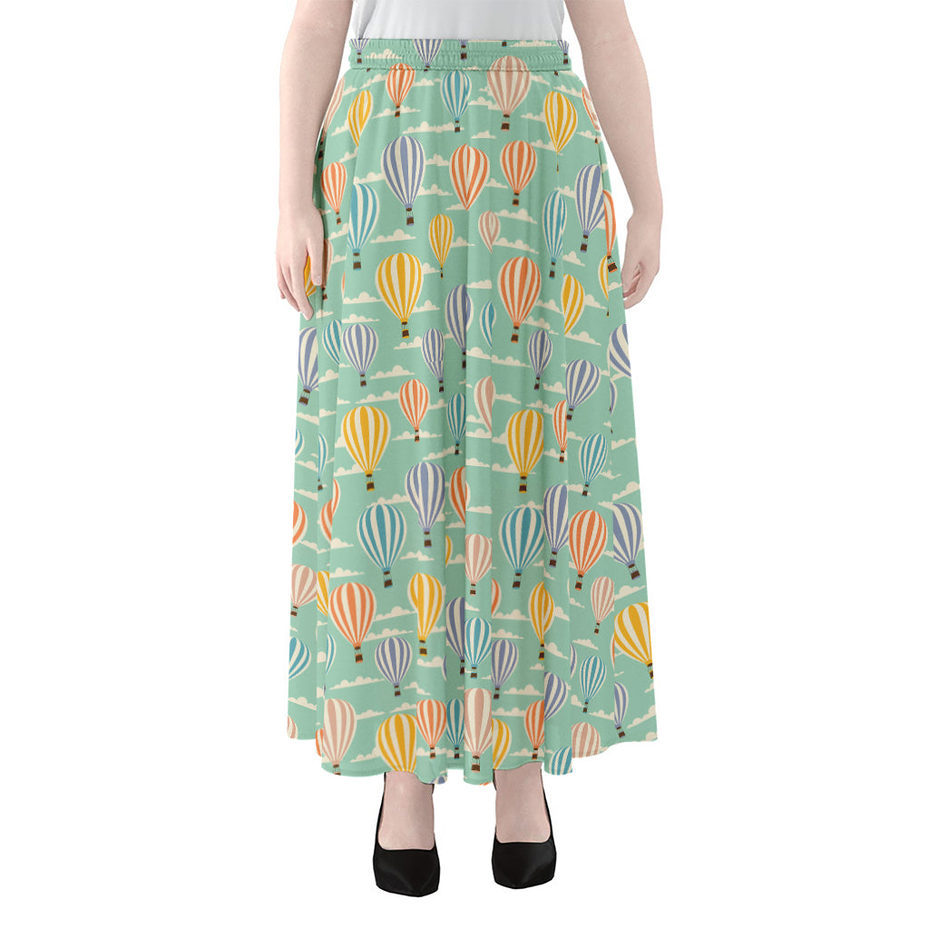 Retro Air Balloon Pattern Print Chiffon Maxi Skirt