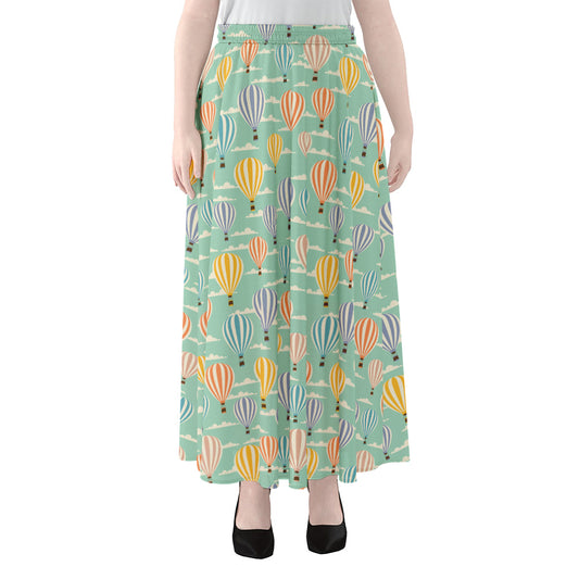 Retro Air Balloon Pattern Print Chiffon Maxi Skirt