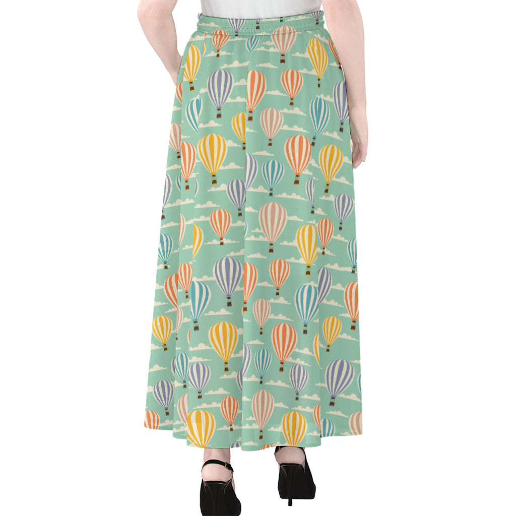 Retro Air Balloon Pattern Print Chiffon Maxi Skirt