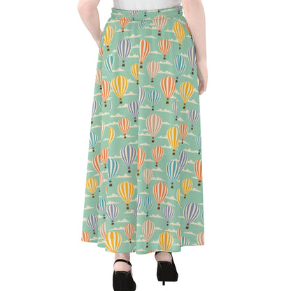 Retro Air Balloon Pattern Print Chiffon Maxi Skirt