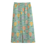 Retro Air Balloon Pattern Print Cotton Front Slit Maxi Skirt