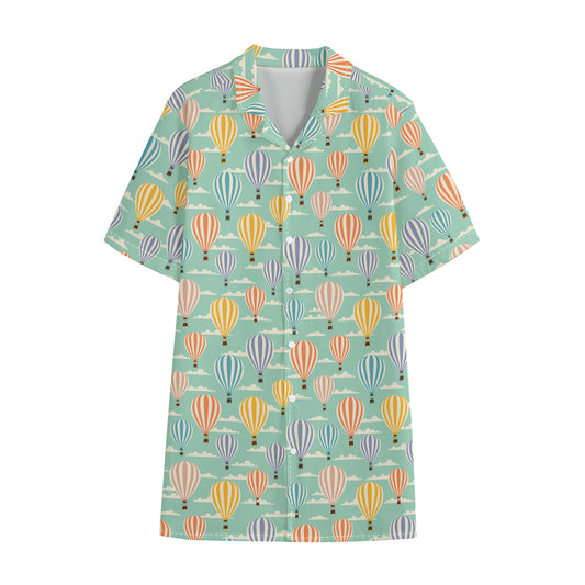 Retro Air Balloon Pattern Print Cotton Hawaiian Shirt
