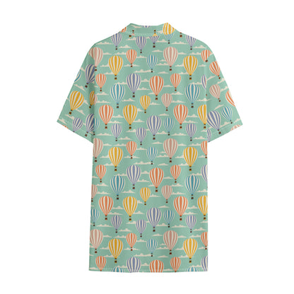 Retro Air Balloon Pattern Print Cotton Hawaiian Shirt