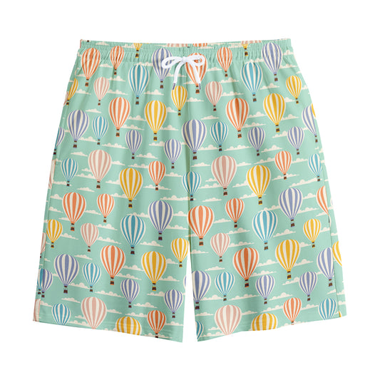 Retro Air Balloon Pattern Print Cotton Shorts