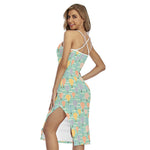 Retro Air Balloon Pattern Print Cross Back Cami Dress