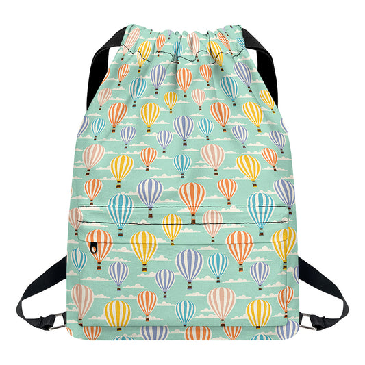 Retro Air Balloon Pattern Print Drawstring Backpack