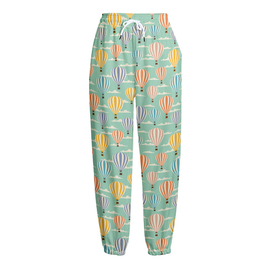 Retro Air Balloon Pattern Print Fleece Lined Knit Pants