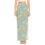 Retro Air Balloon Pattern Print High Slit Maxi Skirt