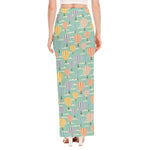 Retro Air Balloon Pattern Print High Slit Maxi Skirt