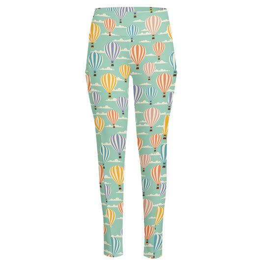 Retro Air Balloon Pattern Print High-Waisted Pocket Leggings