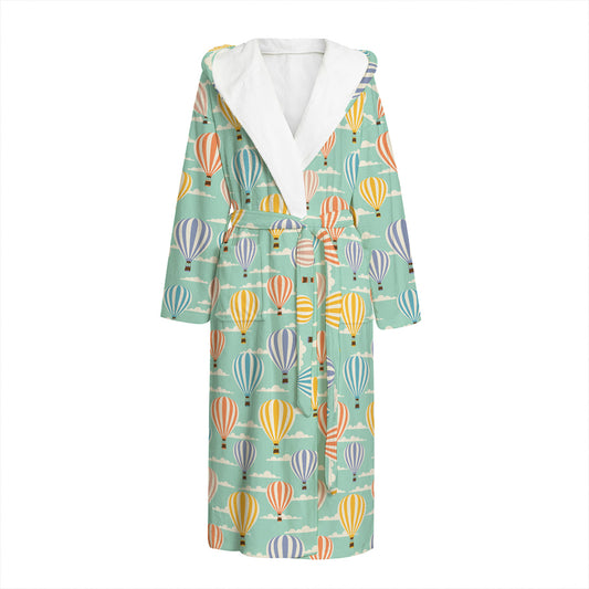 Retro Air Balloon Pattern Print Hooded Bathrobe