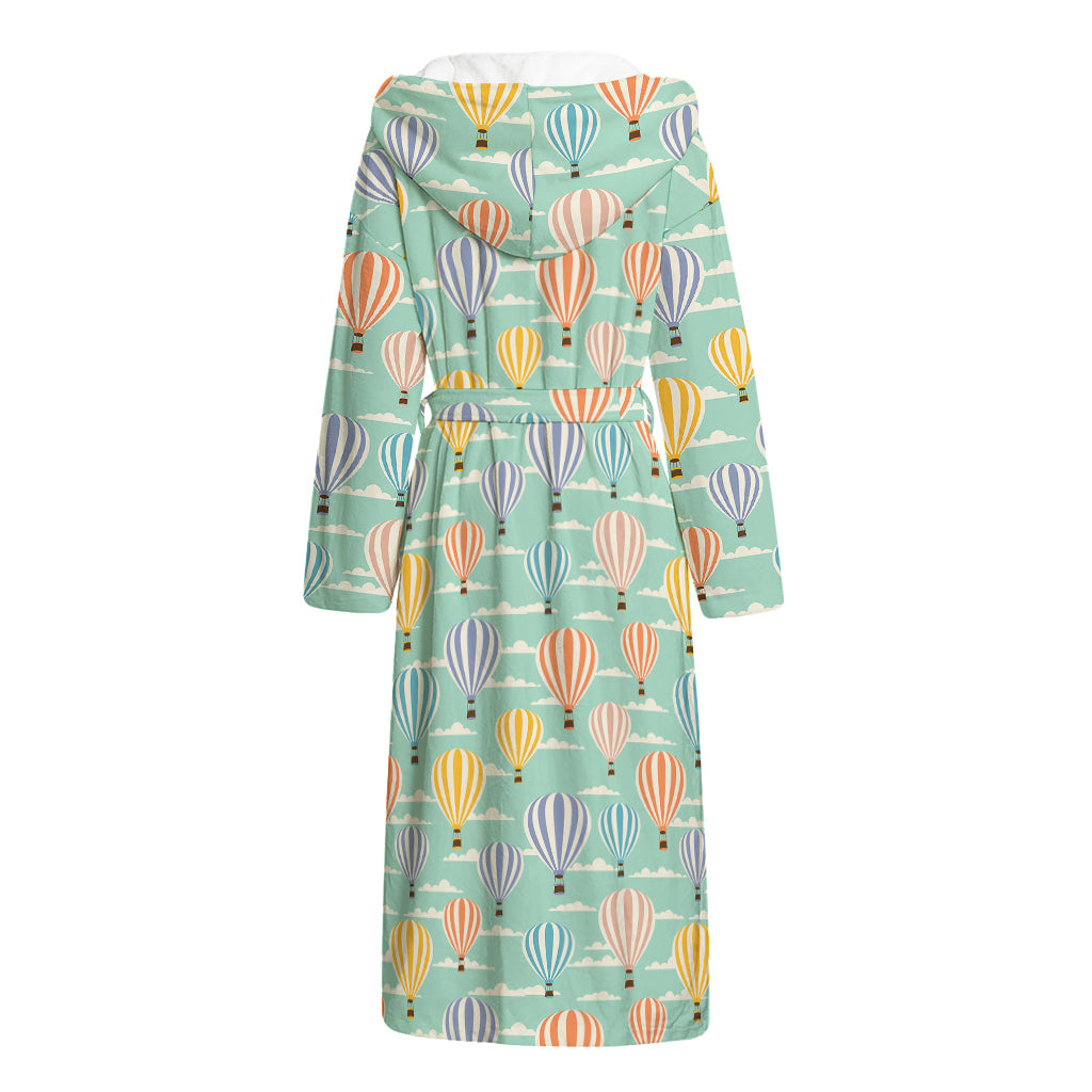 Retro Air Balloon Pattern Print Hooded Bathrobe