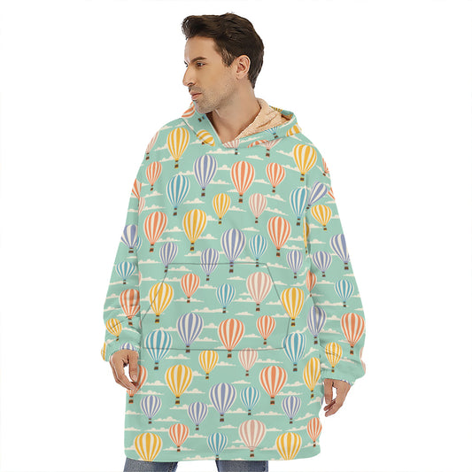 Retro Air Balloon Pattern Print Hoodie Blanket