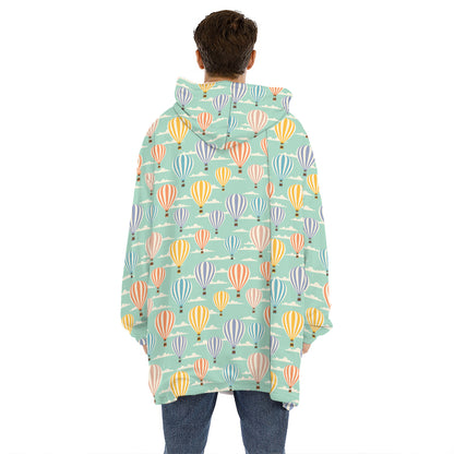 Retro Air Balloon Pattern Print Hoodie Blanket