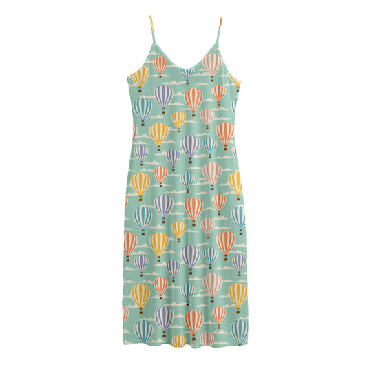 Retro Air Balloon Pattern Print Jersey Midi Cami Dress