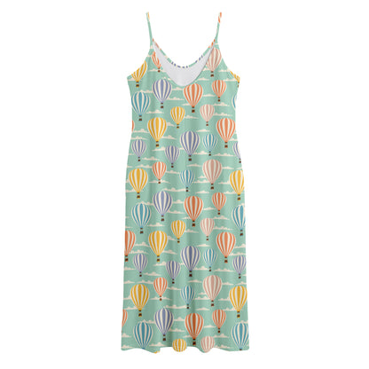 Retro Air Balloon Pattern Print Jersey Midi Cami Dress