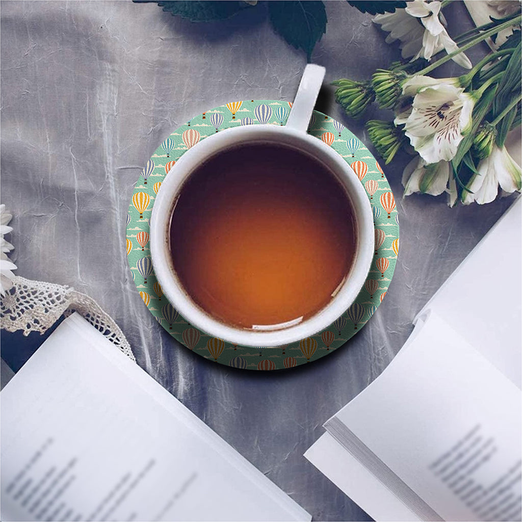 Retro Air Balloon Pattern Print Leather Coaster Set