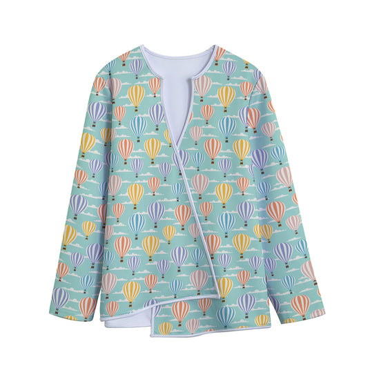 Retro Air Balloon Pattern Print Long Sleeve Short Coat