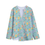 Retro Air Balloon Pattern Print Long Sleeve Short Coat