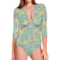 Retro Air Balloon Pattern Print Long Sleeve Swimsuit