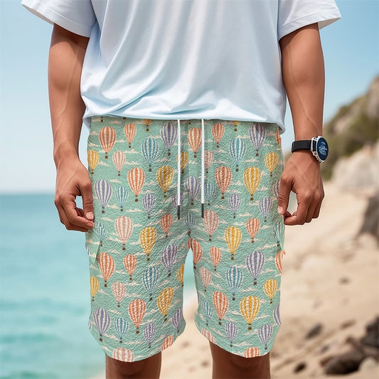 Retro Air Balloon Pattern Print Men's Cargo Shorts