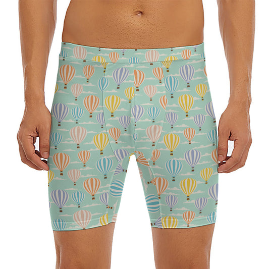 Retro Air Balloon Pattern Print Men's Long Boxer Briefs