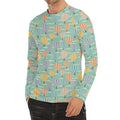 Retro Air Balloon Pattern Print Men's Long Sleeve Rash Guard