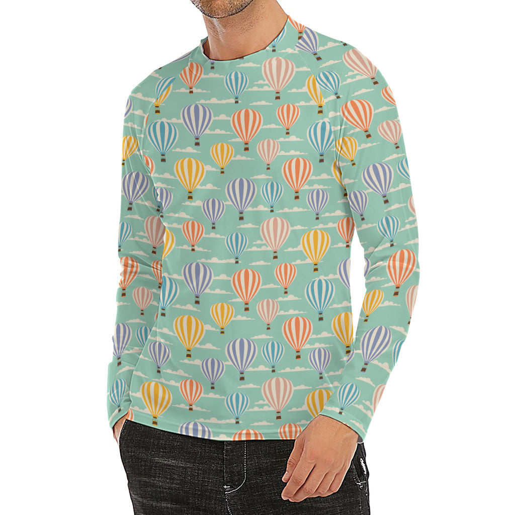 Retro Air Balloon Pattern Print Men's Long Sleeve Rash Guard