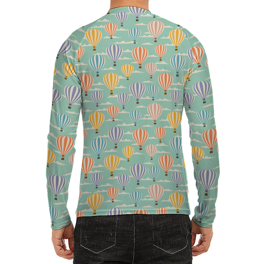 Retro Air Balloon Pattern Print Men's Long Sleeve Rash Guard