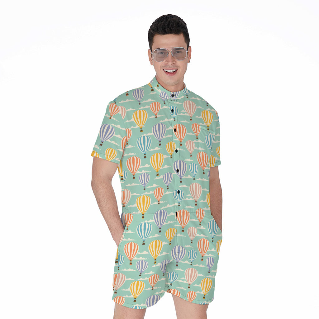 Retro Air Balloon Pattern Print Men's Rompers