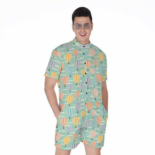 Retro Air Balloon Pattern Print Men's Rompers