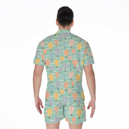 Retro Air Balloon Pattern Print Men's Rompers