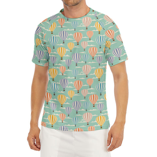 Retro Air Balloon Pattern Print Men's Short Sleeve Rash Guard