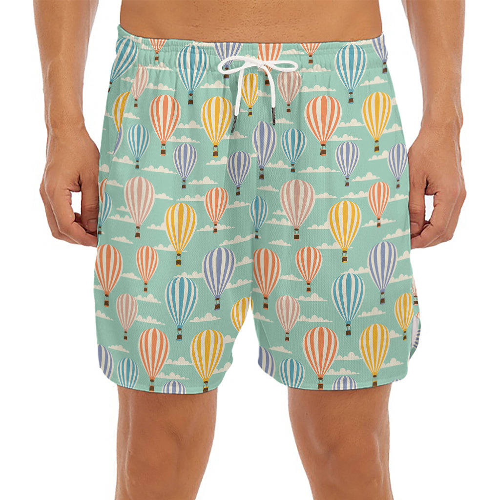 Retro Air Balloon Pattern Print Men's Split Running Shorts