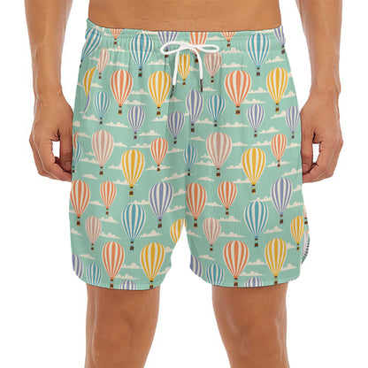Retro Air Balloon Pattern Print Men's Split Running Shorts