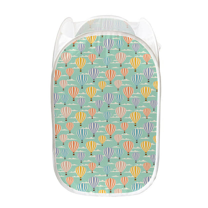 Retro Air Balloon Pattern Print Mesh Laundry Hamper