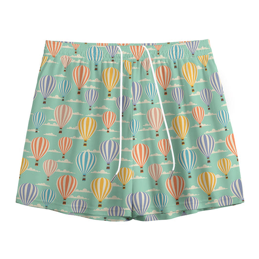 Retro Air Balloon Pattern Print Mesh Shorts