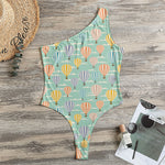 Retro Air Balloon Pattern Print One Shoulder Bodysuit