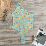 Retro Air Balloon Pattern Print One Shoulder Bodysuit