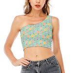 Retro Air Balloon Pattern Print One Shoulder Crop Top