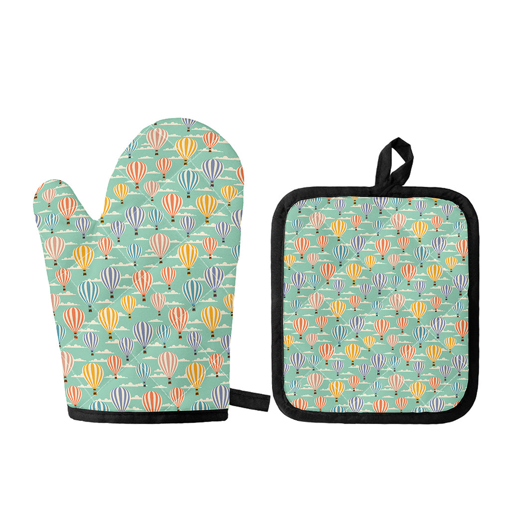 Retro Air Balloon Pattern Print Oven Mitt And Pot Holder Set