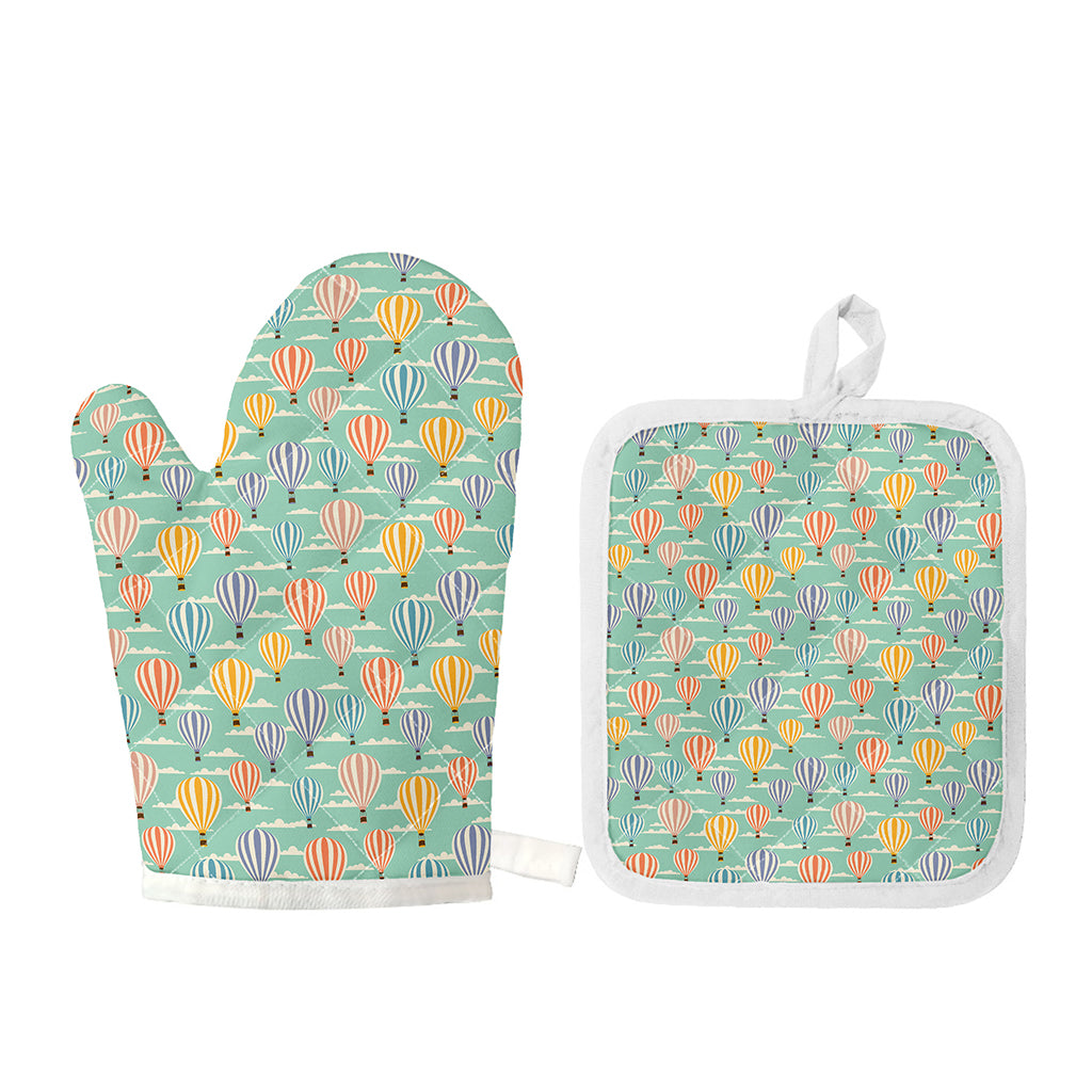 Retro Air Balloon Pattern Print Oven Mitt And Pot Holder Set