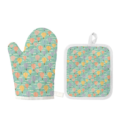 Retro Air Balloon Pattern Print Oven Mitt And Pot Holder Set