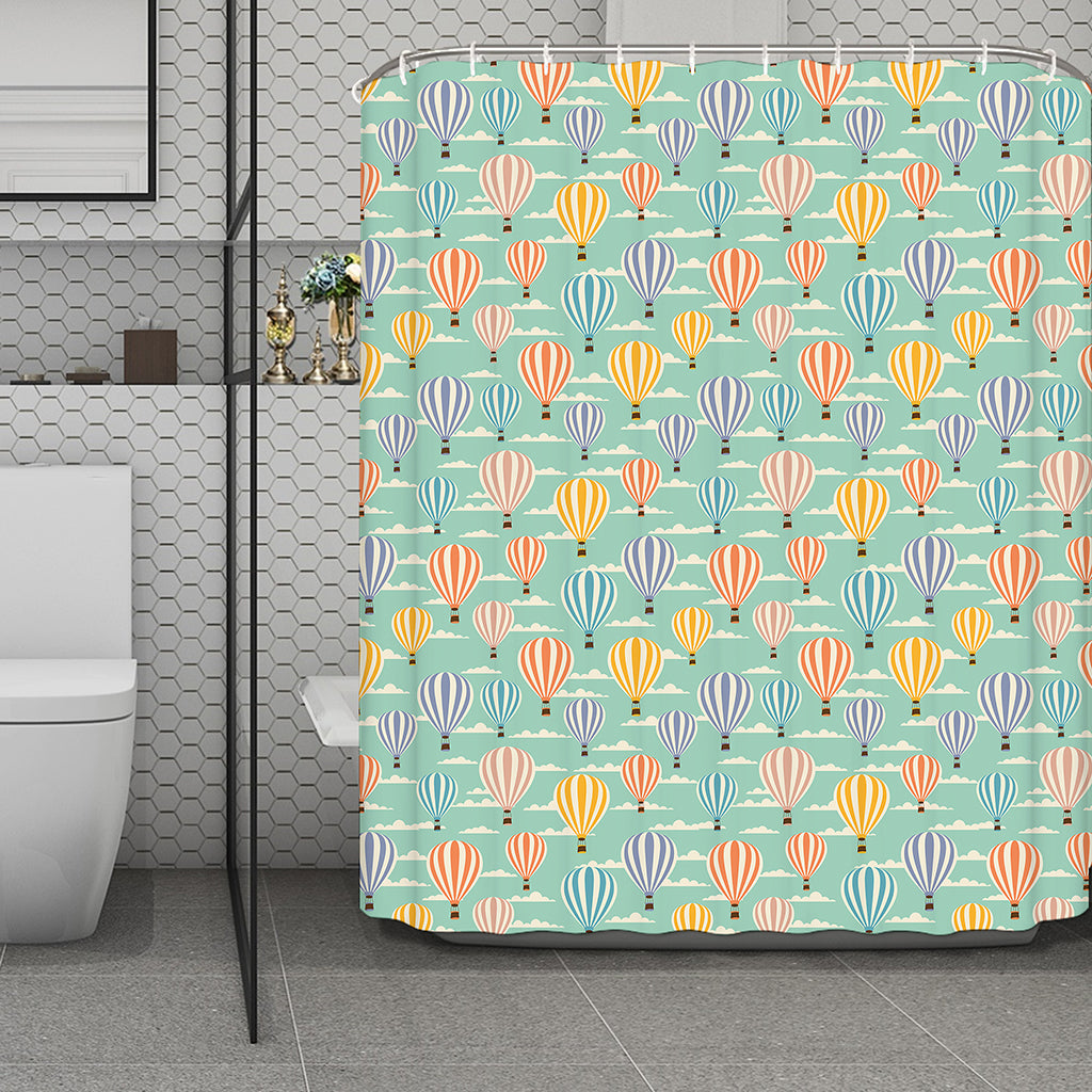 Retro Air Balloon Pattern Print Polyester Shower Curtain