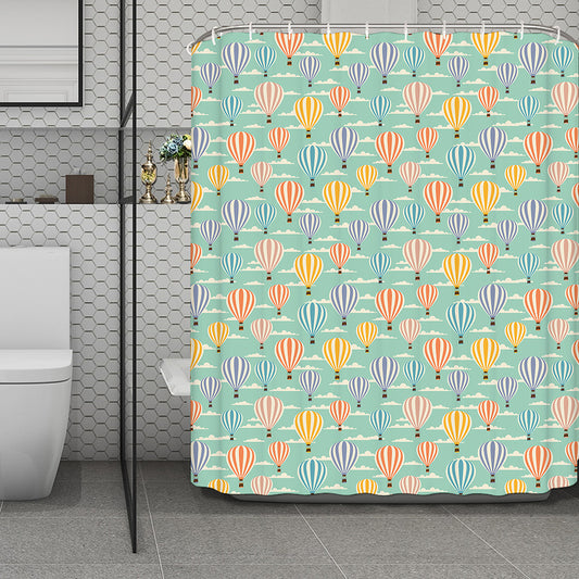 Retro Air Balloon Pattern Print Polyester Shower Curtain