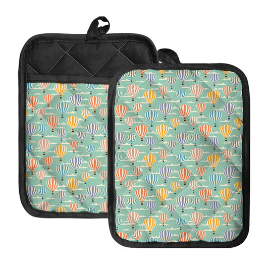 Retro Air Balloon Pattern Print Pot Holders With Pocket